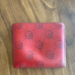 Gucci Red Leather Card Holder with Skull Motif